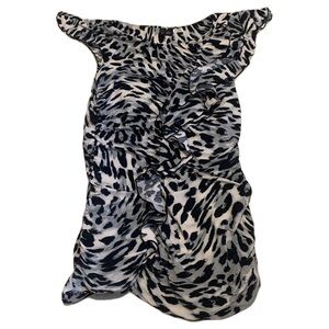 Sioni Black & White Leopard Print Ruffle Tunic Top/Mini Dress, Size S